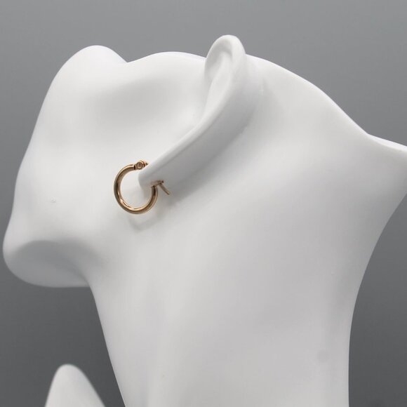 Jewelry earrings hoop hoops 15mm wide thin rose gold tone small elegant new - Picture 8 of 9